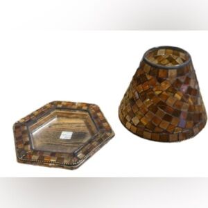 Partylite GLOBAL FUSION Mosaic Glass Candle shade &   Tile Decorative Tray